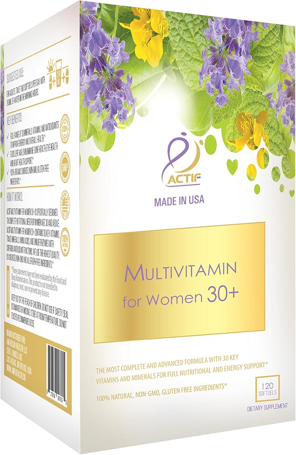 Organic Women's Multivitamin 30+ with 30 Vitamins, Herbs, Non-GMO - 2-Month Supply USA Made