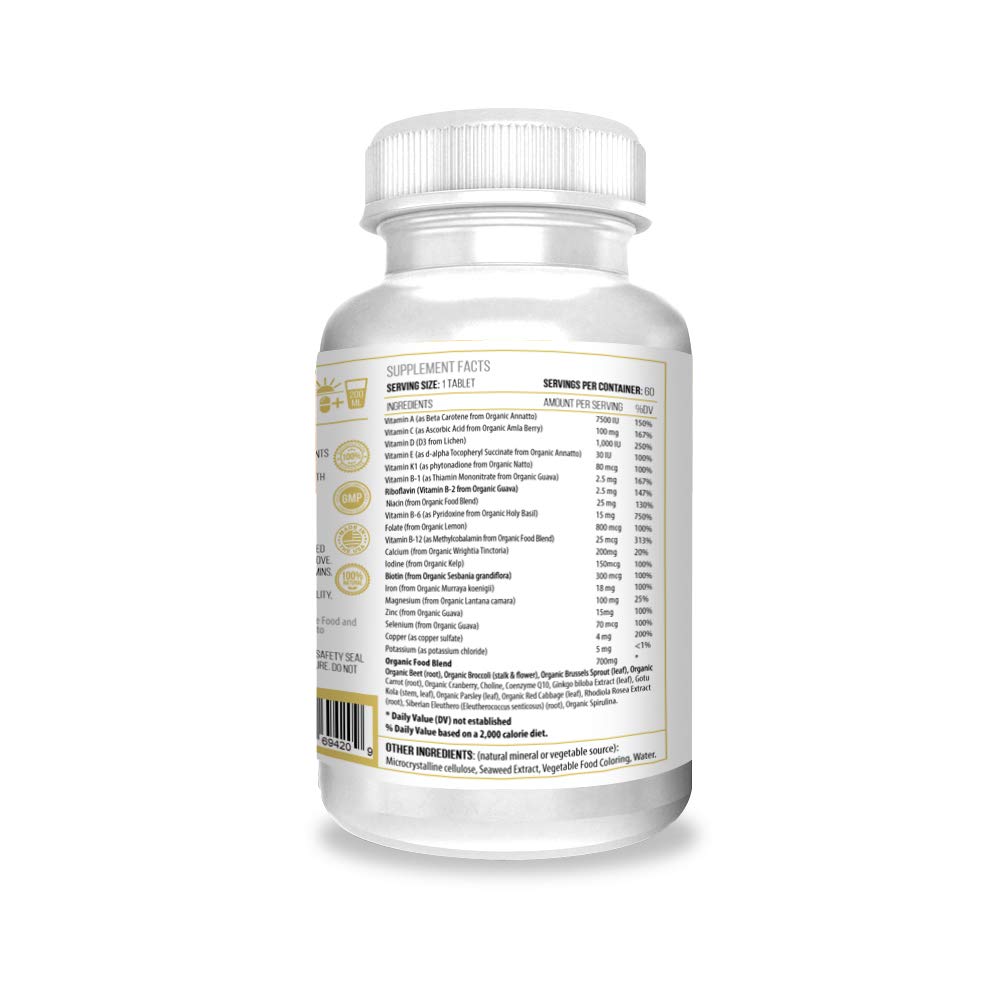 Organic Women's Multivitamin Age 30+ - 30 Vitamins & Herbs, Non-GMO, USA Made (2-Month Supply)