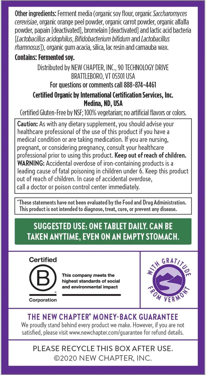 Organic Women's Multivitamin with Probiotics, Iron, B Vitamins, Vitamin D3 - 24 Count