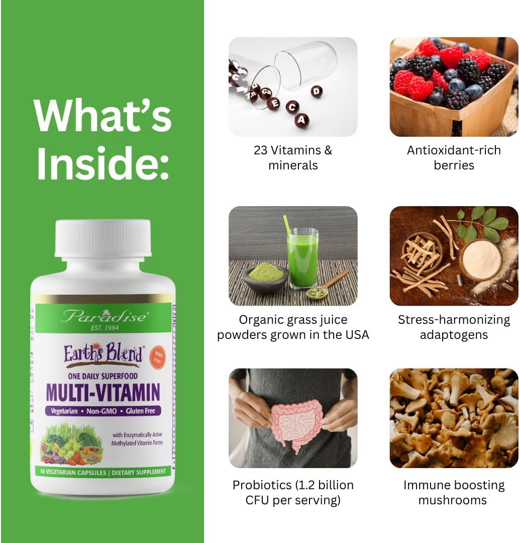 Organic Women's Once Daily Multivitamin with Iron, Probiotics, Antioxidants, 48 Superfoods, Vitamins A, B12, C, D, K2 - 60 Capsules
