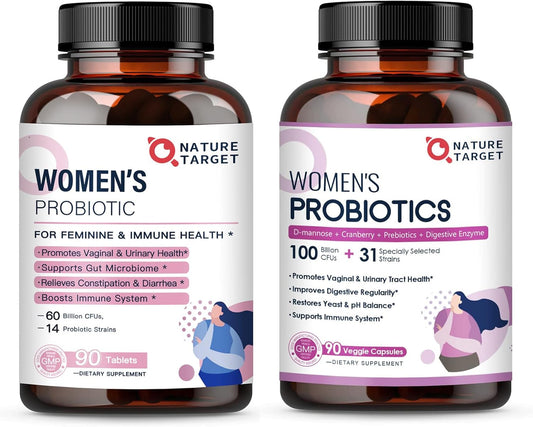 Organic Women's Probiotics with Cranberry & D-Mannose - 50 Billion CFUs for Digestive & Gut Health, Immune Support, Weight Management