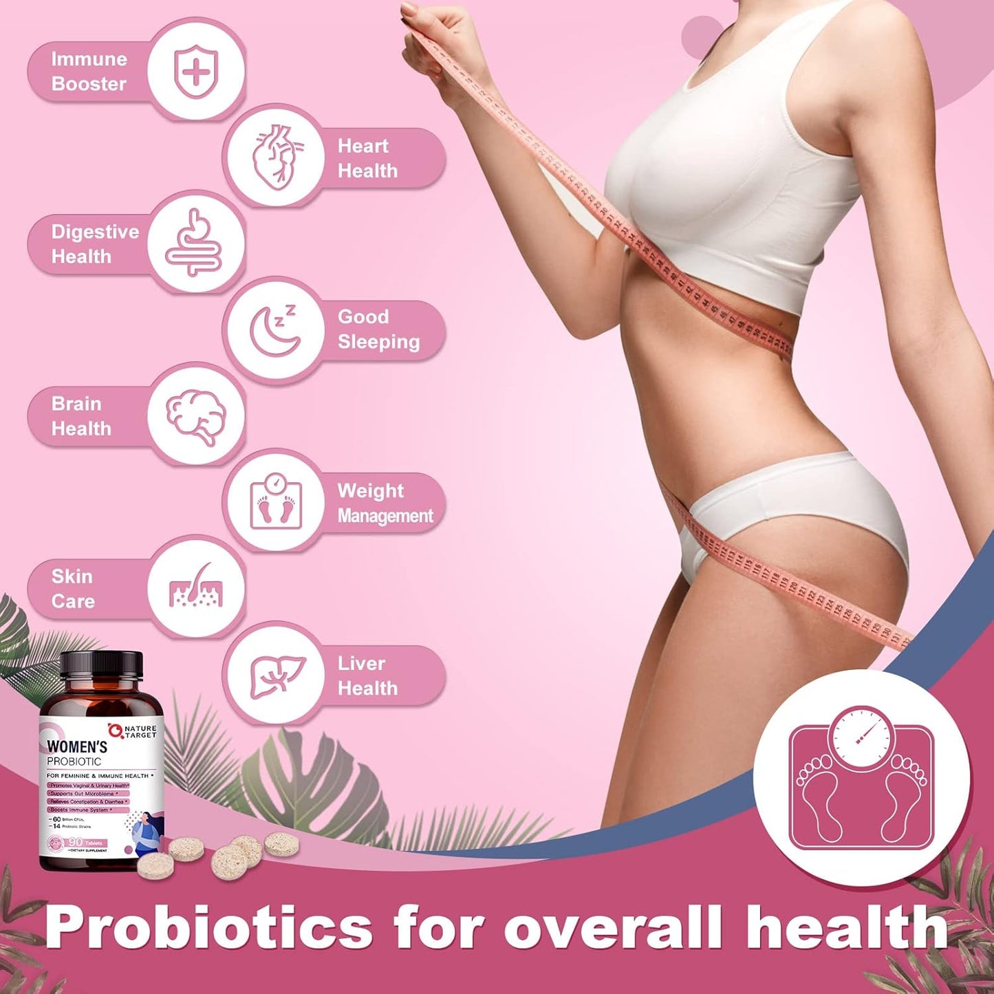 Organic Women's Probiotics with Cranberry & D-Mannose - 50 Billion CFUs for Digestive & Gut Health, Immune Support, Weight Management