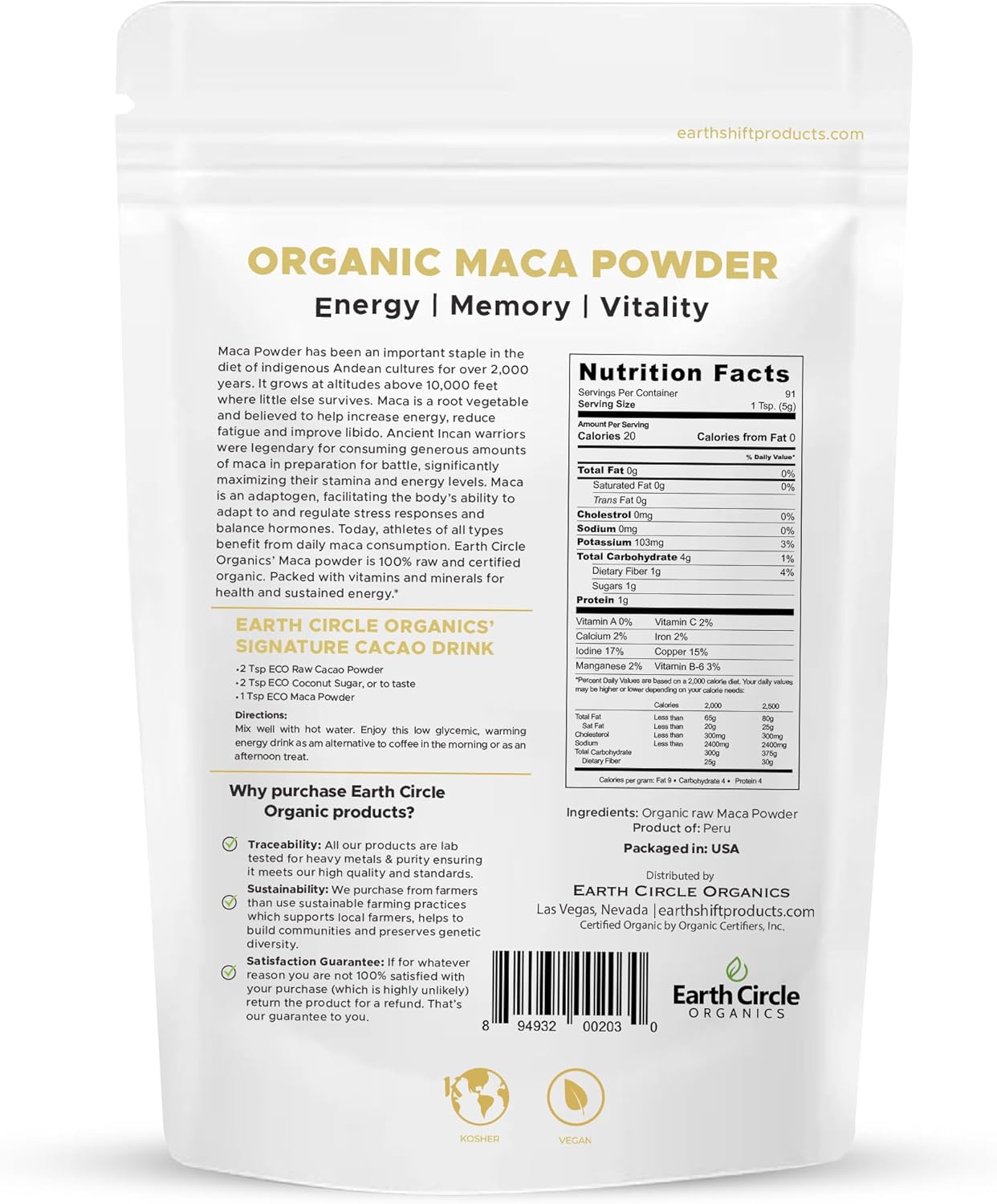 Organic Yellow Maca Root Powder - Superfood for Energy, Weight, Women's Fertility - Vegan - 1lb Pack