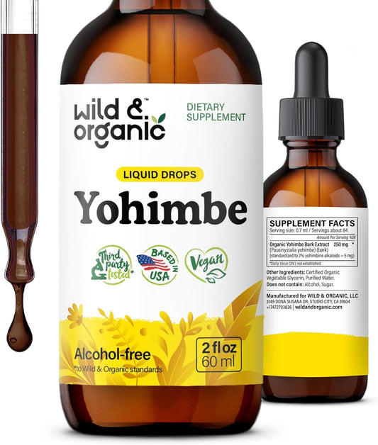Organic Yohimbe Liquid Extract Drops - 5mg Yohimbine Tincture for Men & Women - Vegan, Alcohol-Free - 2 fl oz