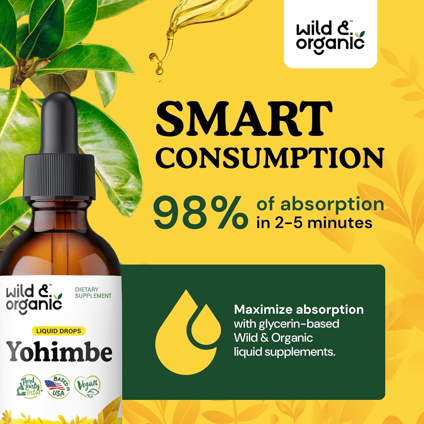 Organic Yohimbe Liquid Extract Drops - 5mg Yohimbine Tincture for Men & Women - Vegan, Alcohol-Free - 2 fl oz