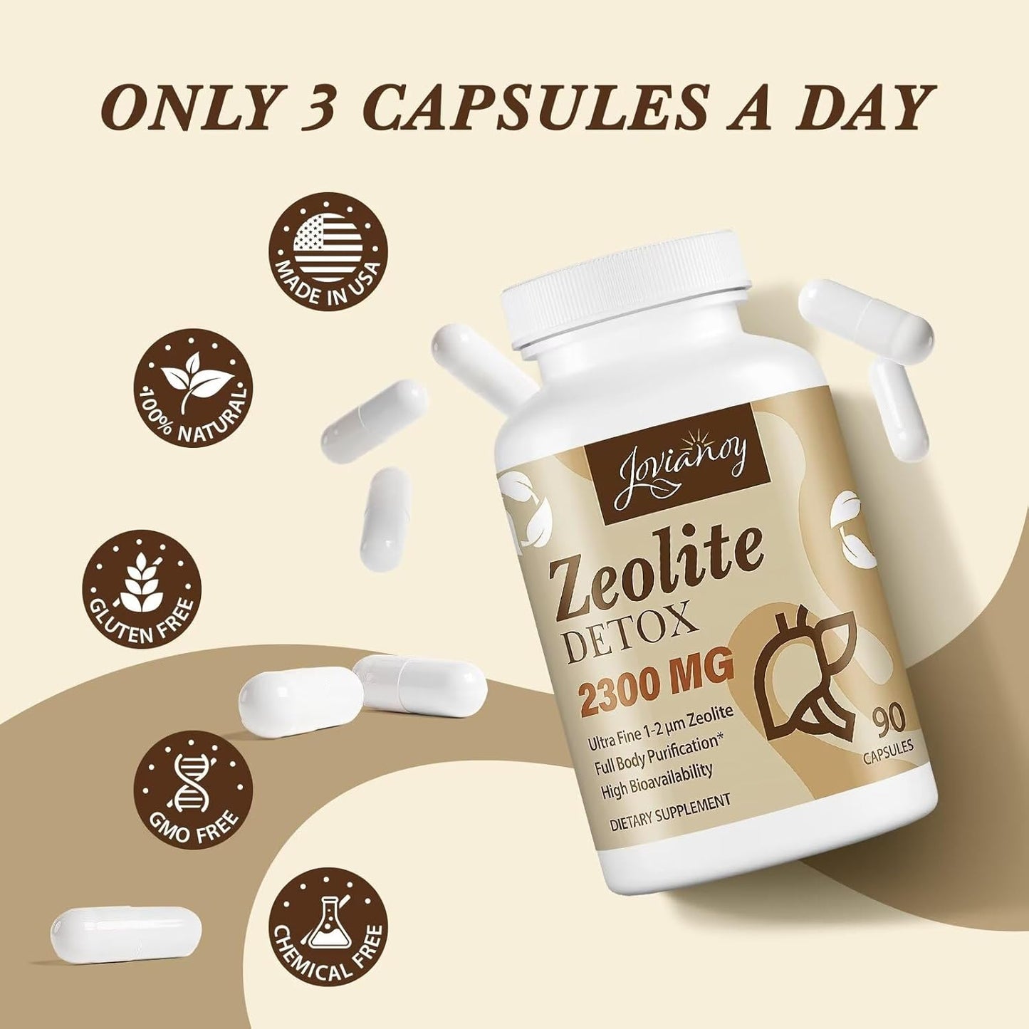 Organic Zeolite Detox Capsules with Activated Charcoal & Bentonite Clay - Gut & Liver Cleanse for Women & Men, 270 Capsules