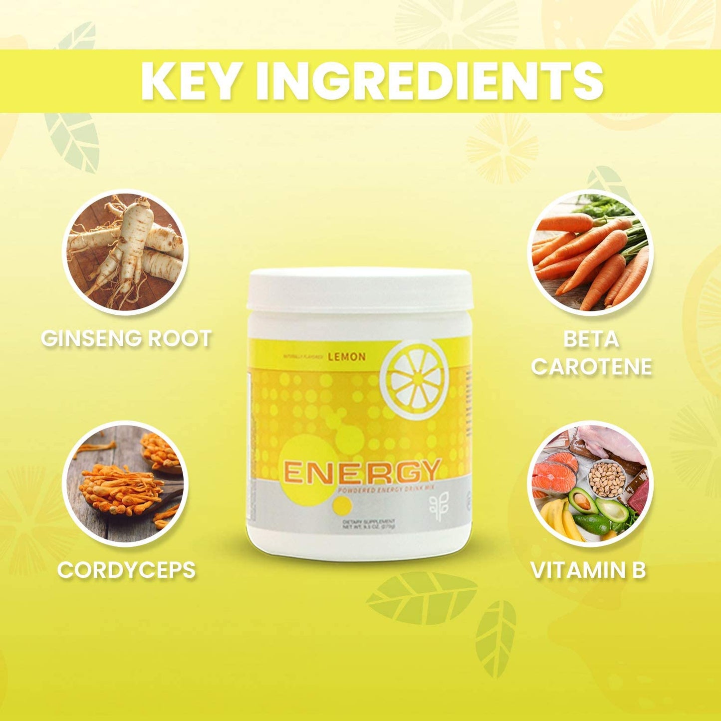 Organic Zesty Lemon Wheatgrass Energy Drink Mix with Antioxidants and Essential Vitamins, Zero Sugar Formula - 270g