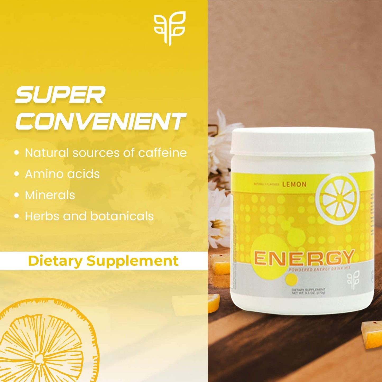Organic Zesty Lemon Wheatgrass Energy Drink Mix with Antioxidants and Essential Vitamins, Zero Sugar Formula - 270g