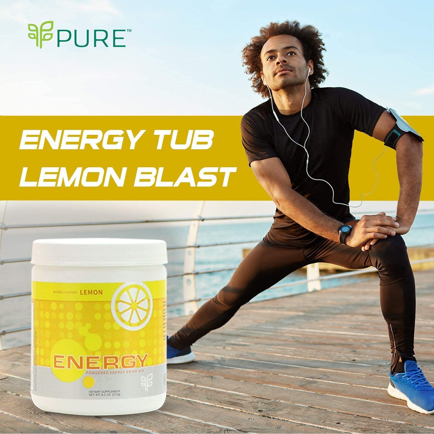 Organic Zesty Lemon Wheatgrass Energy Drink Mix with Antioxidants and Essential Vitamins, Zero Sugar Formula - 270g