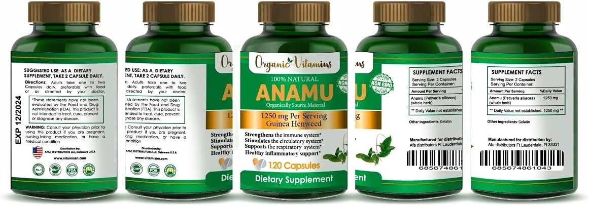 Organically Grown allnue Anamu Vitamins 1250mg - 240 Capsules Petiveria Allicea Supplement