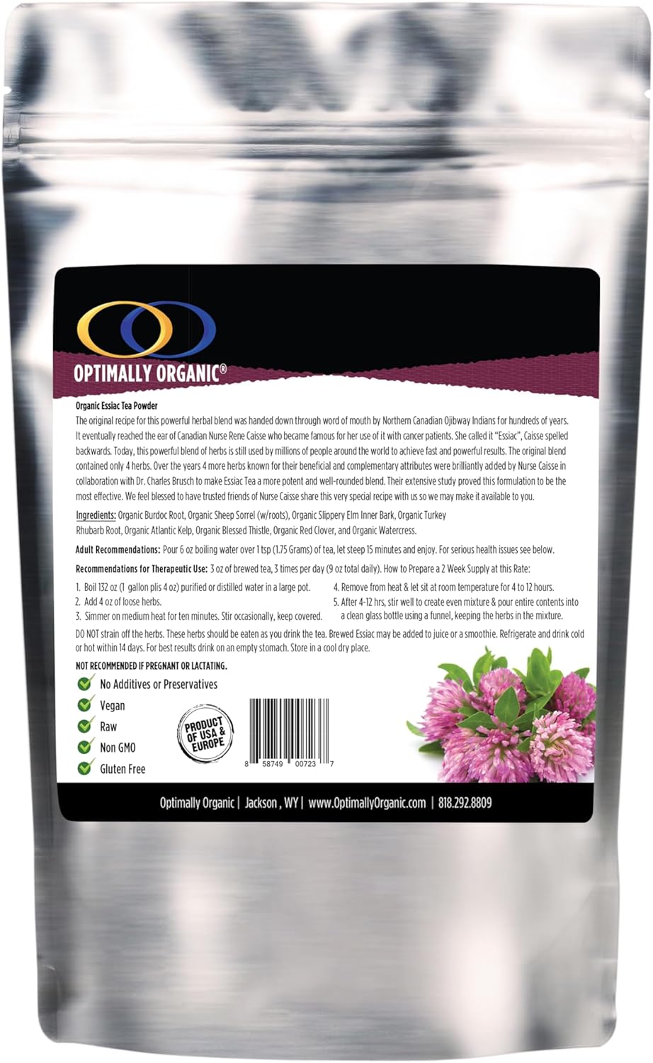 Organically Grown ESSIAC Tea Powder with 8 Herbs - Rene Caisse's Recipe with Sheep Sorrel Roots - USA & EU Certified