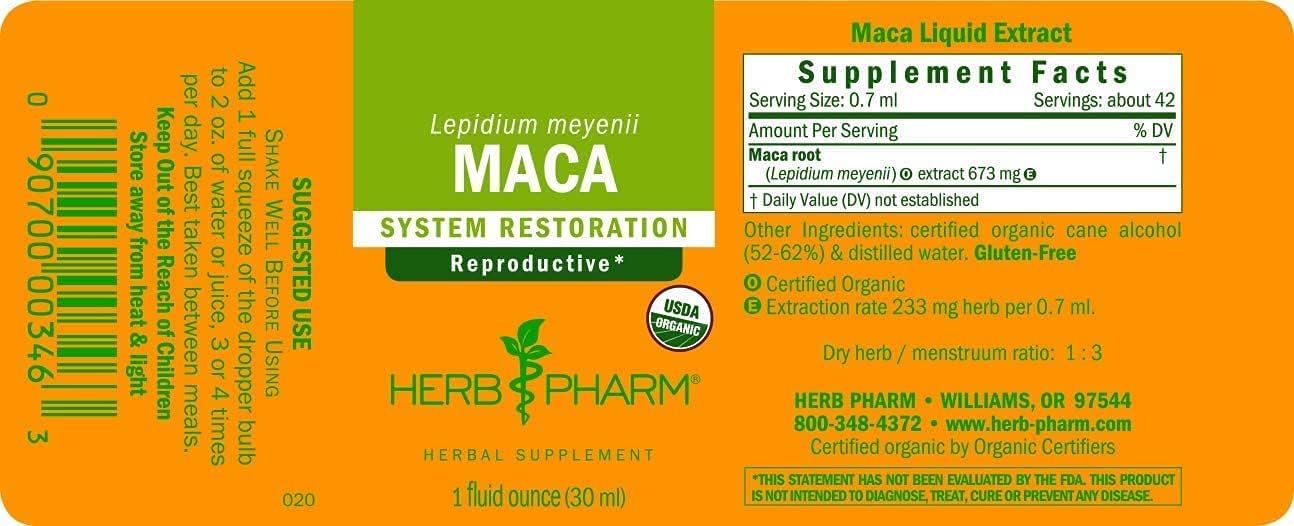Organically Grown Herb Pharm Maca Whole Root Liquid Extract - 1.00 Fl Oz Bottle