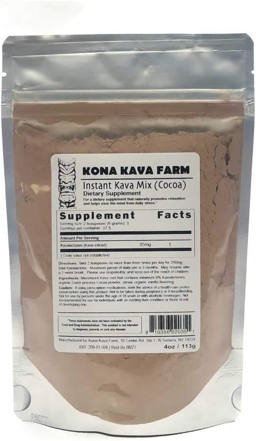 Organically Grown Kava Instant Drink Mix with 9% Kavalactone - Cocoa Flavor (4 oz) from Kona Kava Farm