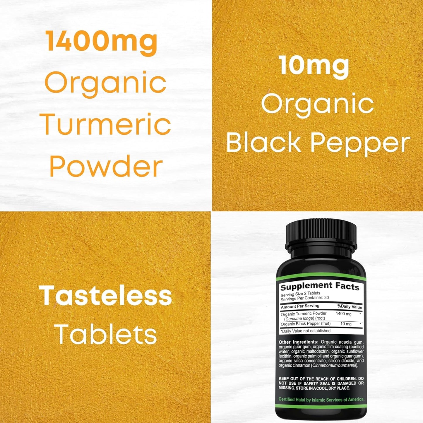 OrganicBolt Turmeric Curcumin Supplement with Black Pepper 1400mg Strengthens Joints | USDA Organic, Gluten-Free, Non-GMO | 60 Tablets, 30 Servings