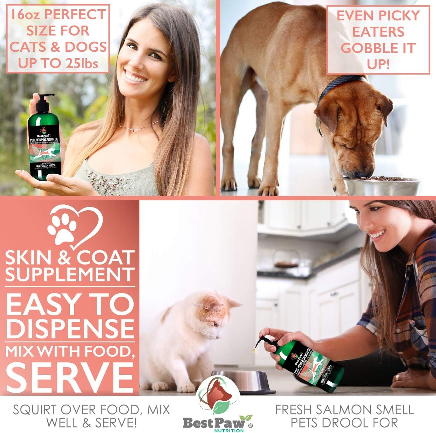 Organicmetabolism booster& Salmon Oil for Dogs and Cats - Omega Skin Care Remedy - Dandruff, Shedding, Allergy Relief - Joint Supplement - Skin & Coat Vitamins - 16 oz