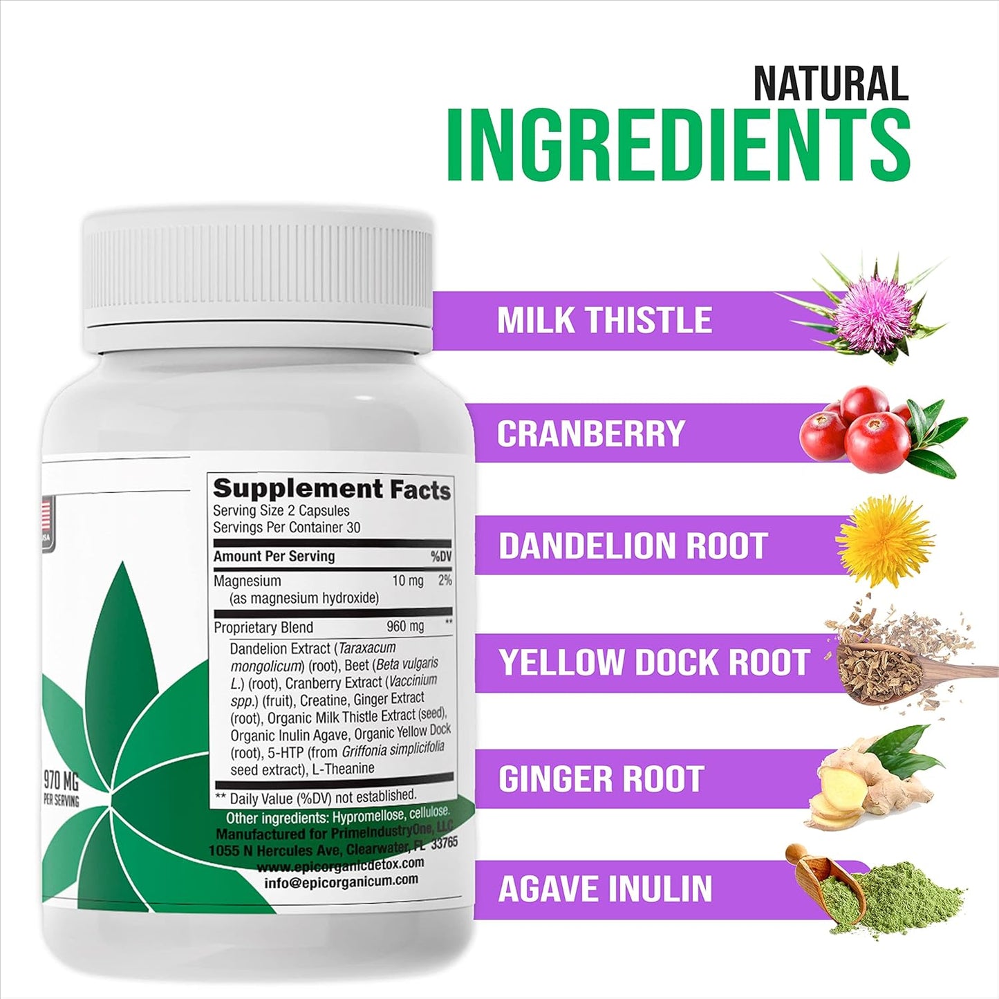 Organicum Total Detox Cleanse | 10-Day Supply Supplement with Milk Thistle, Ginger Root, and Yellow Dock Root | 60 Capsules