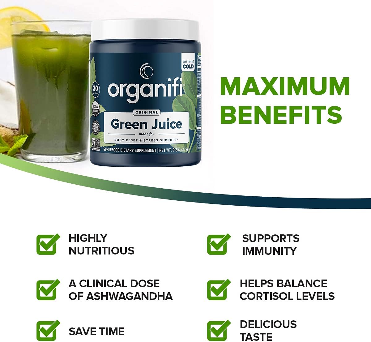 Organifi Green Juice and Gold Chocolate Bundle - Superfood Powder for Weight Control, Detox Cleanse, and Immunity Support - Gluten Free Vegan Whole Food Supplement