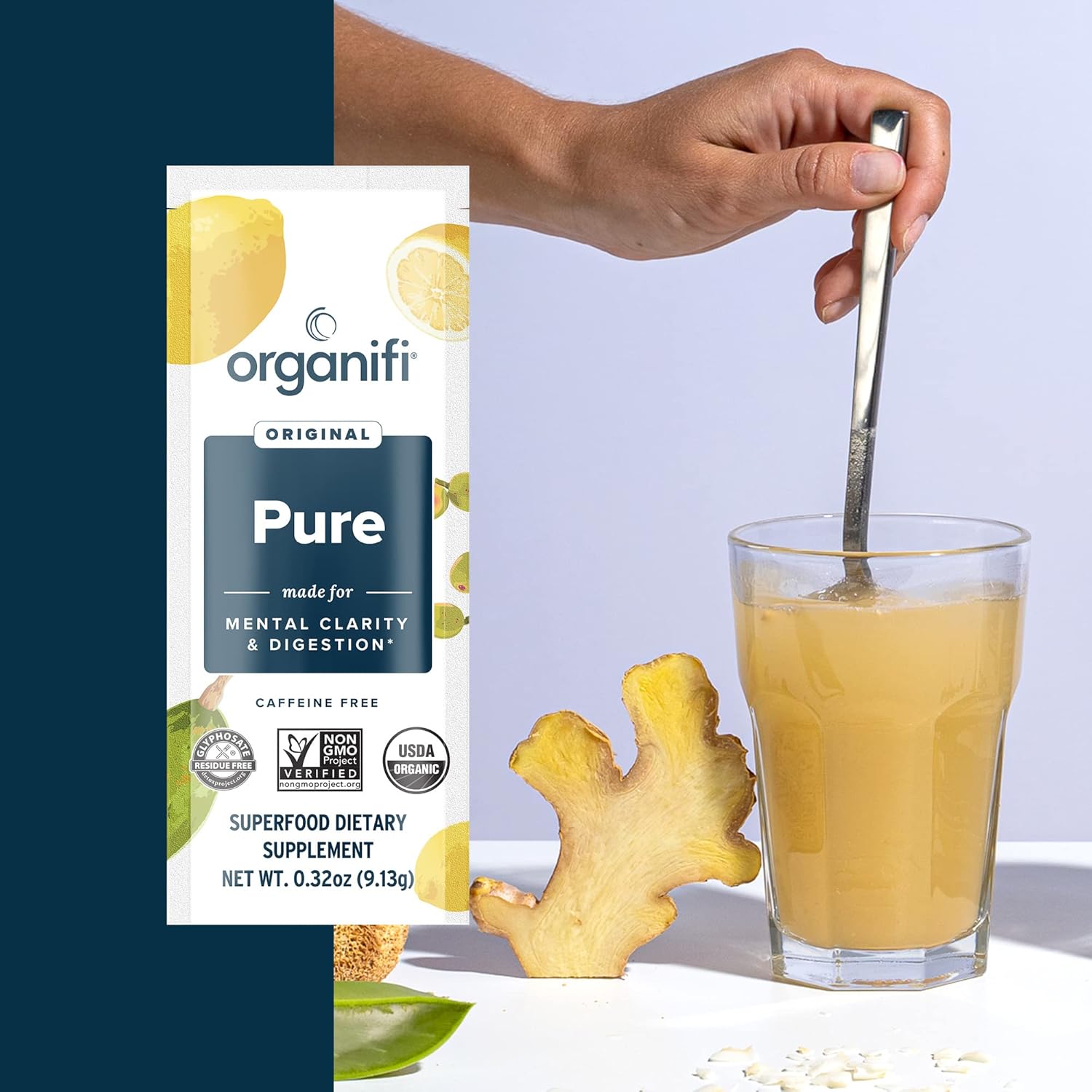 Organifi Pure Smart Packs: Organic Lemon Flavor for Daily Brain and Immunity Support, 3 Pack