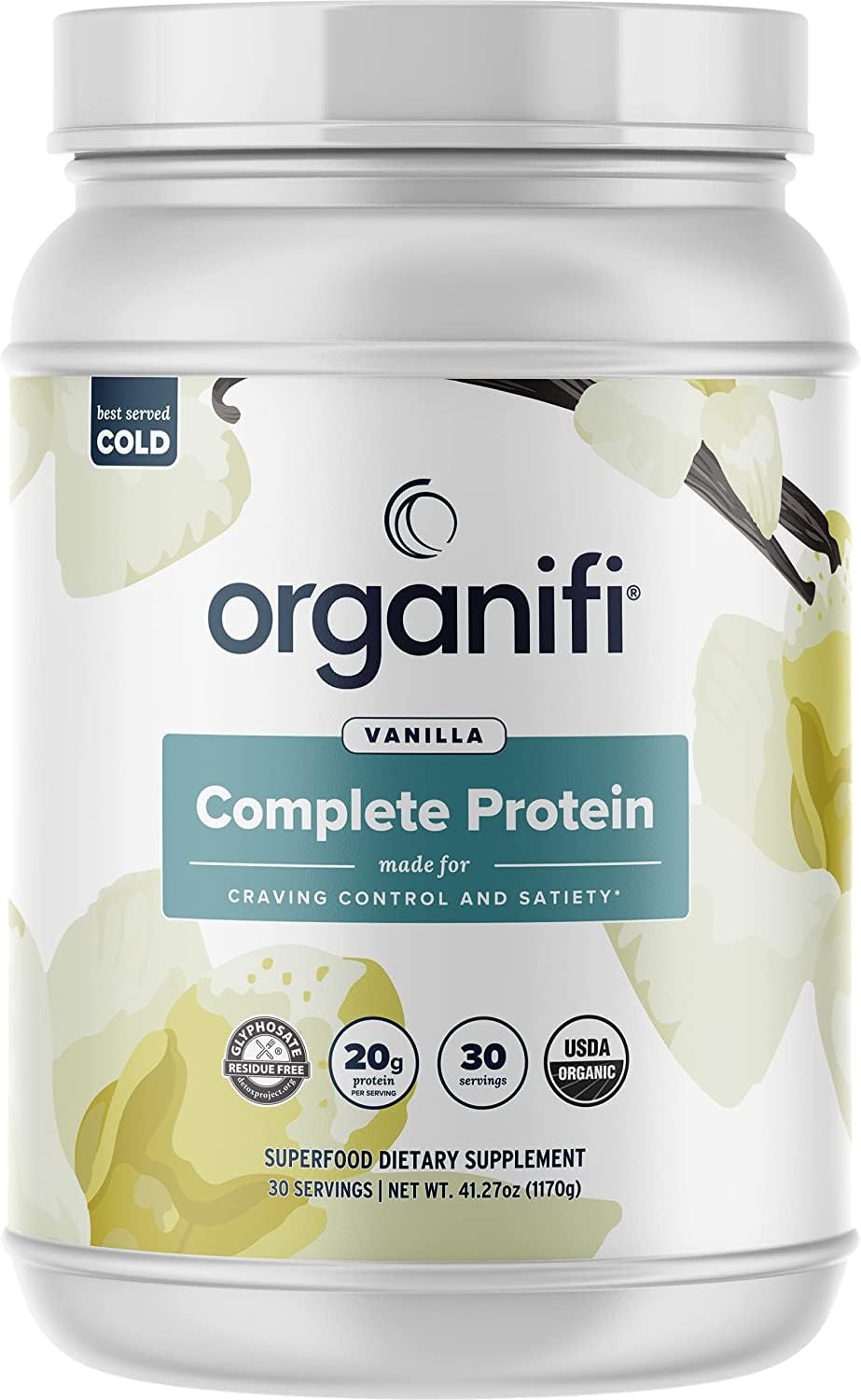 Organifi Vanilla Flavor Plant Based Protein Powder with Digestive Enzymes - Vegan Organic Blend, 30 Day Supply - No Soy, Dairy, Gluten