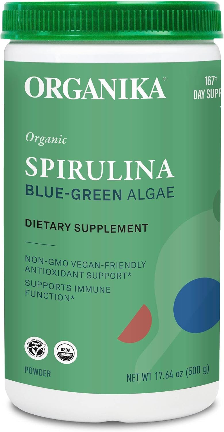 Organika Certified Organic Spirulina Powder - 500g Superfood, Vegan, Pristine Sourcing, 3rd Party Tested