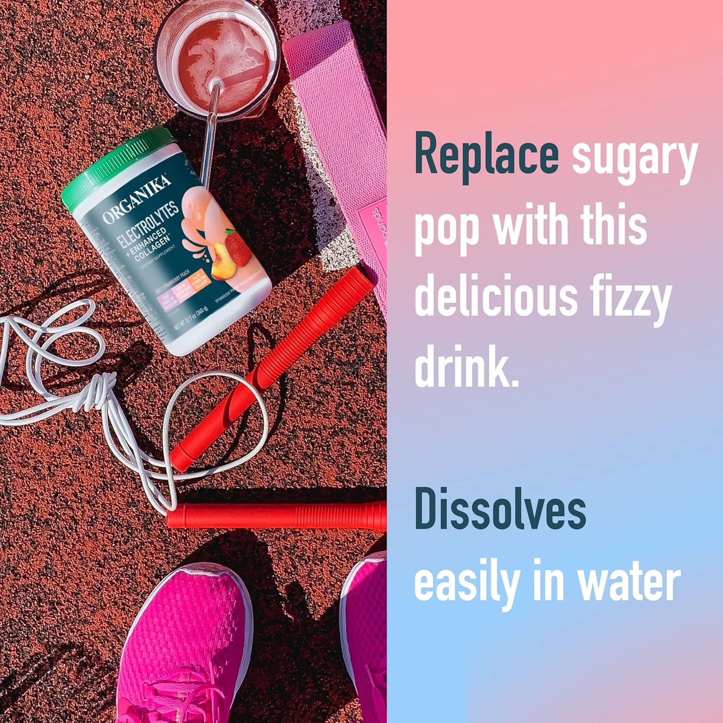 Organika Electrolytes + Enhanced Collagen Strawberry Peach Flavor - Sugar-Free Hydration & Protein Supplement - 360g - 30 Servings