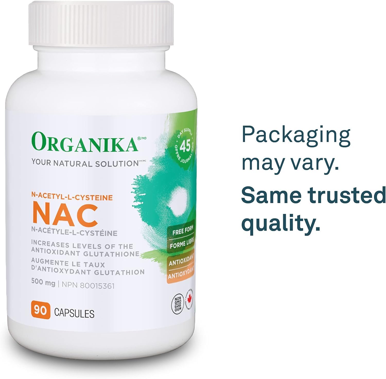 Organika NAC Capsules - 90 Count Bottle for Immune Support and Antioxidant Defense