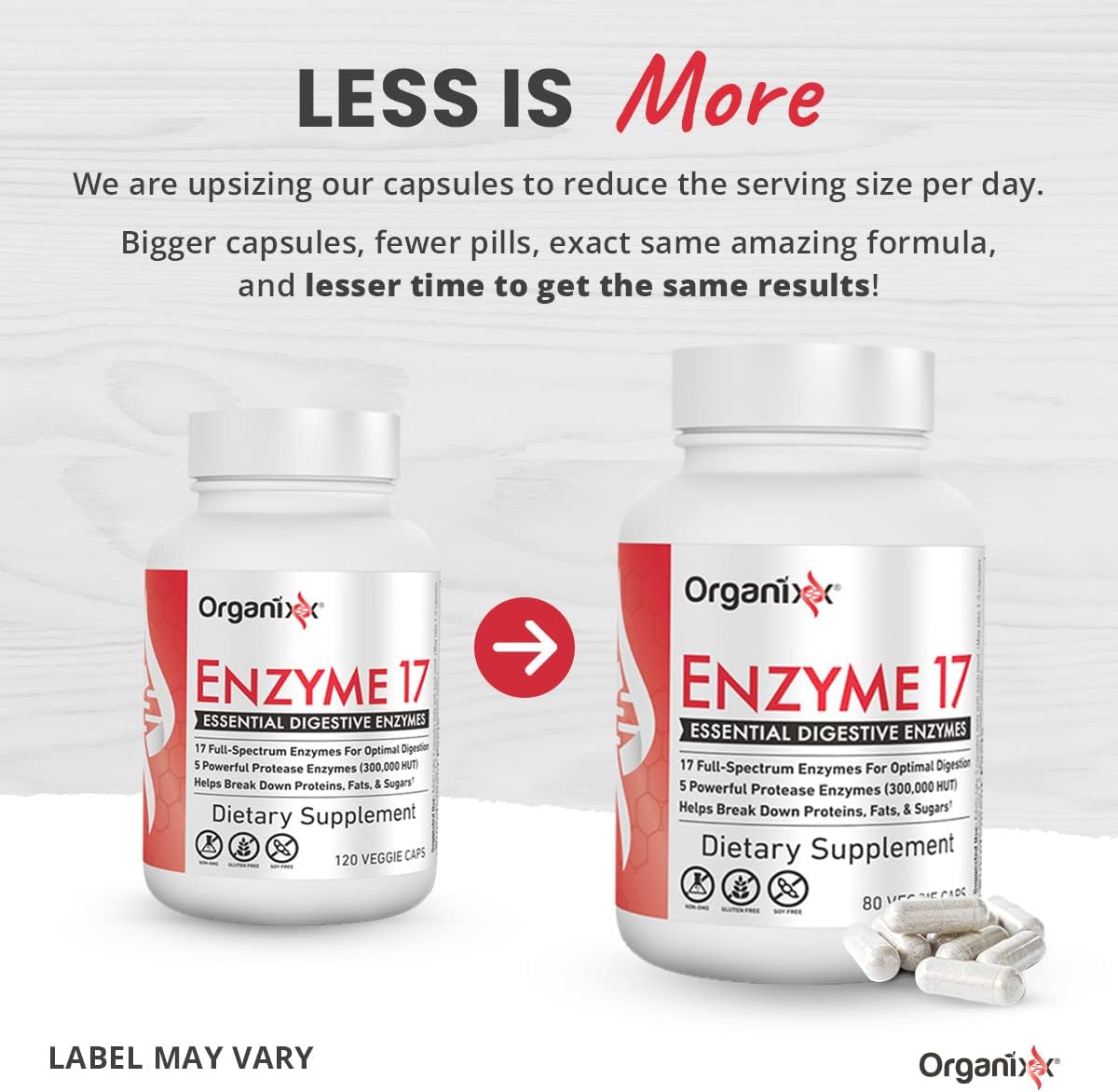 Organixx Enzyme 17 Digestive Enzymes for Gut Health, Bloating & Gas Relief - Vegan, Non GMO, 80 Capsules