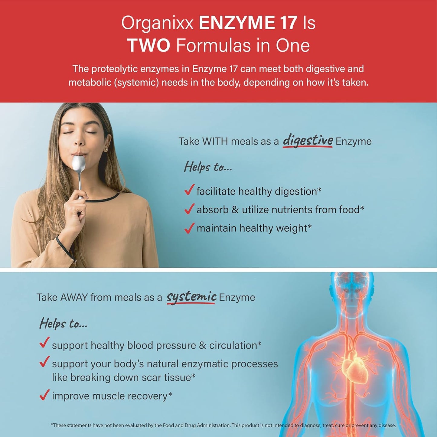 Organixx Enzyme 17 Digestive Enzymes for Gut Health, Bloating & Gas Relief - Vegan, Non GMO, 80 Capsules