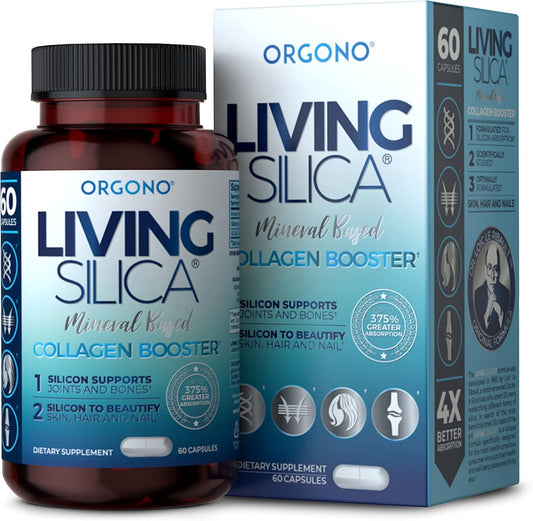 Orgono Living Silica Collagen Booster Capsules - Supports Healthy Collagen & Elastin Production for Joint & Bone Support, Glowing Skin, Strong Hair & Nails - High Absorption Formula