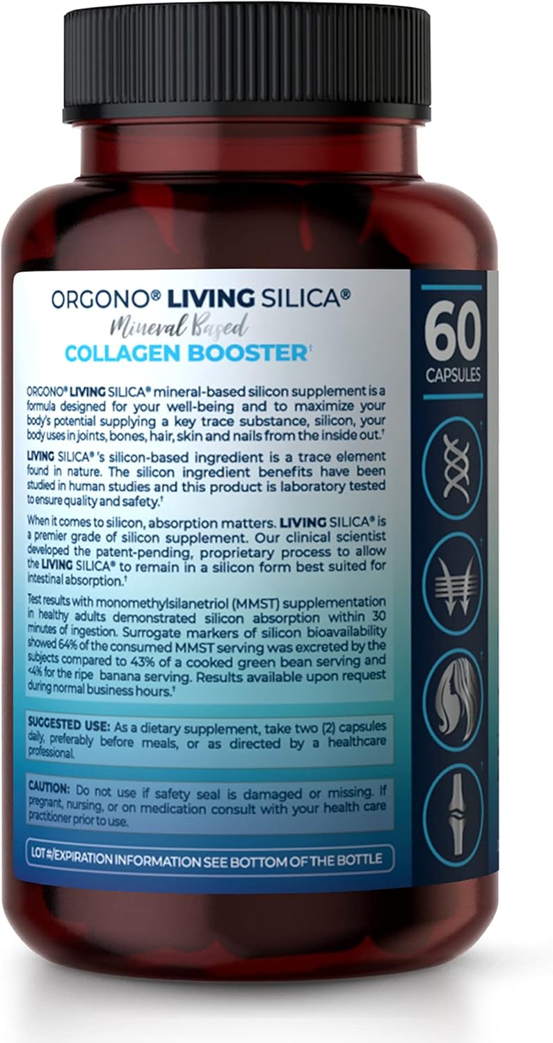 Orgono Living Silica Collagen Booster Capsules - Supports Healthy Collagen & Elastin Production for Joint & Bone Support, Glowing Skin, Strong Hair & Nails - High Absorption Formula