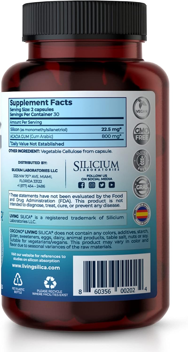 Orgono Living Silica Collagen Booster Capsules - Supports Healthy Collagen & Elastin Production for Joint & Bone Support, Glowing Skin, Strong Hair & Nails - High Absorption Formula