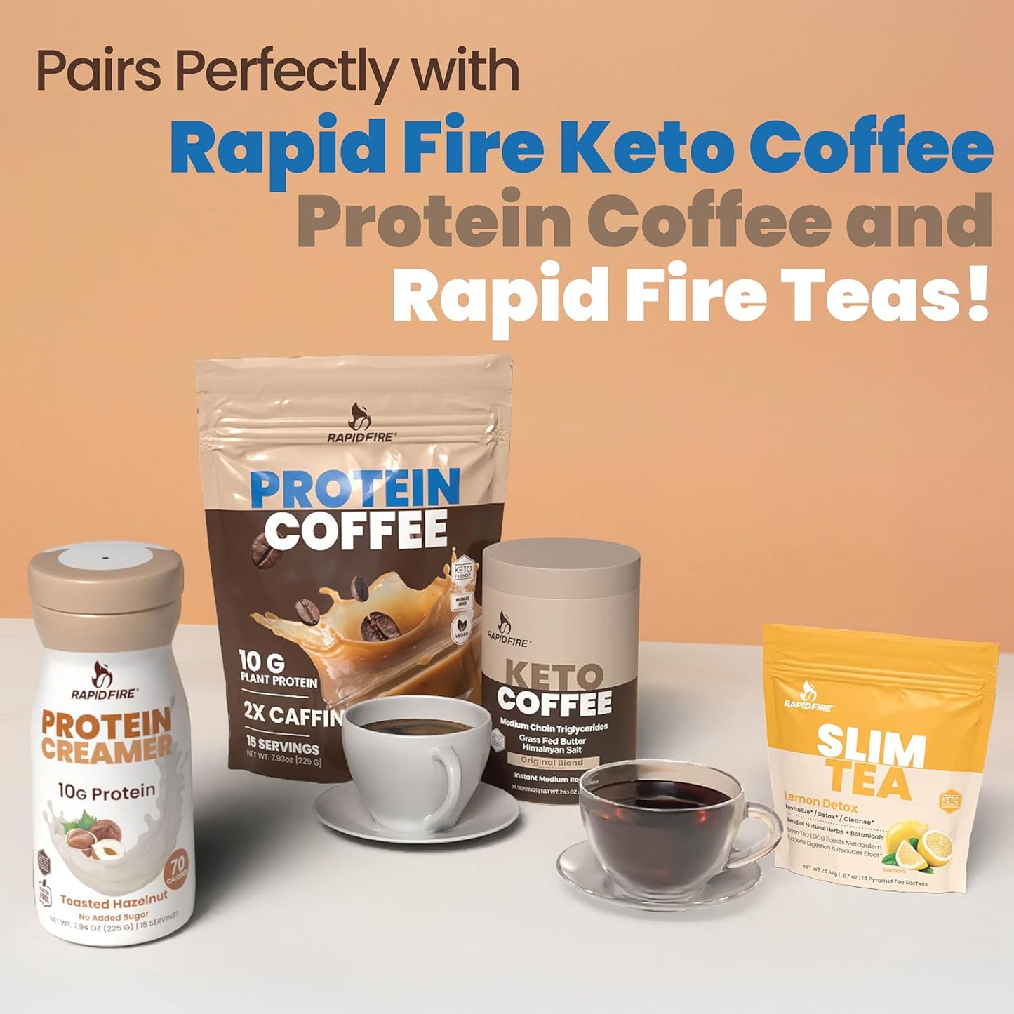 Original Blend Rapid Fire Protein Creamer - 15 Servings, 10g Protein, Keto Friendly with Vitamins & Minerals, Boost Metabolism & Energy
