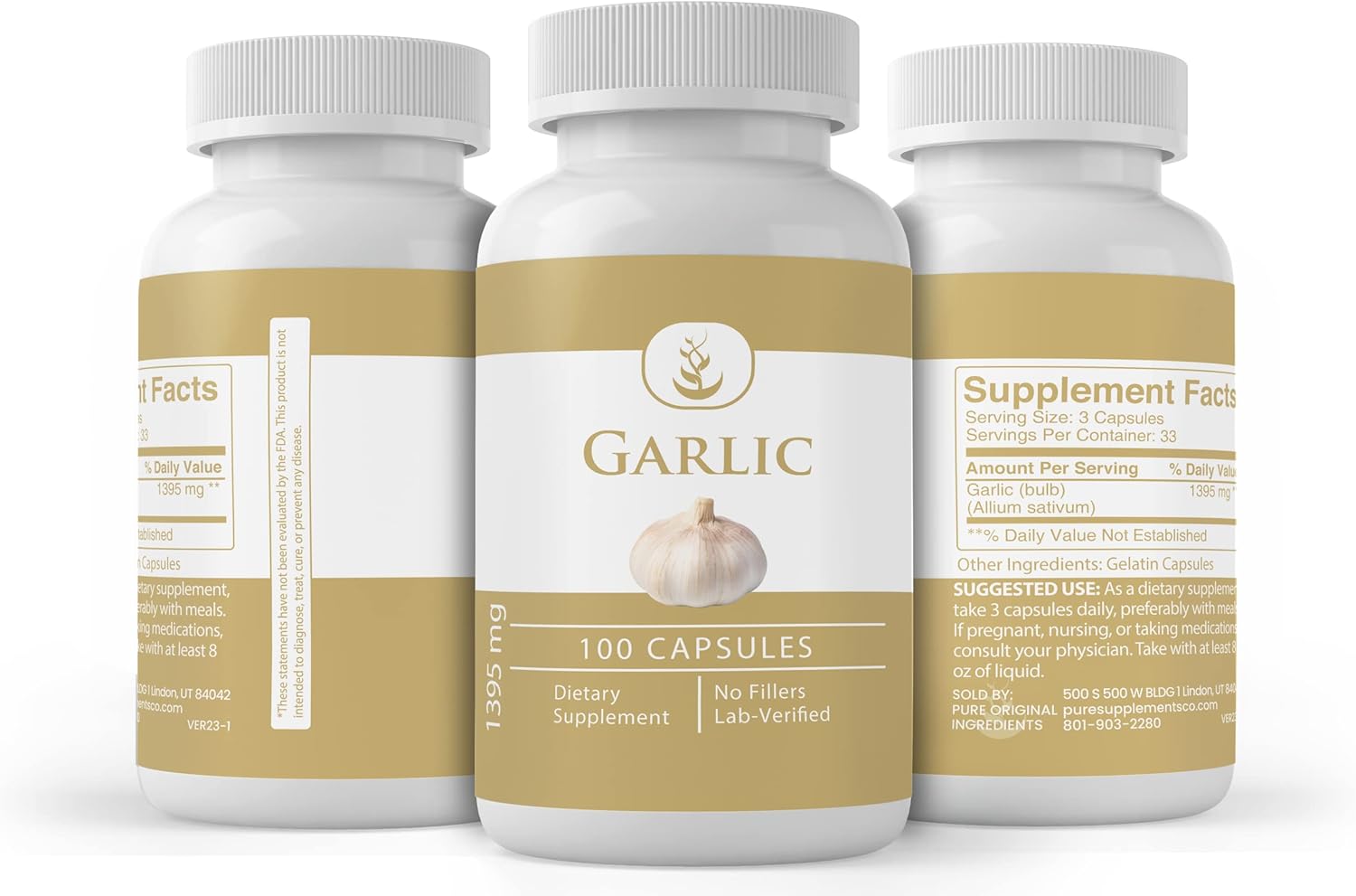 Original Garlic Capsules - 100 Count - Pure Ingredients, Lab Verified, No Additives or Fillers