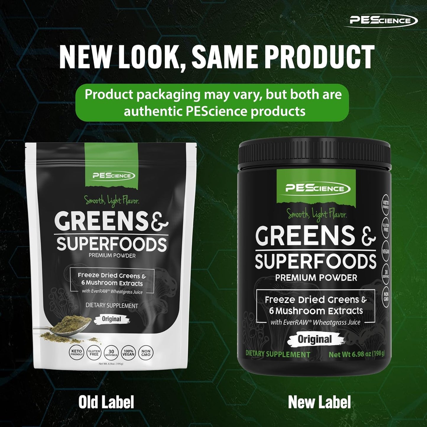 Original PEScience Greens & Superfoods Powder - 30 Servings, Turkey Tail Mushroom & Fruit Extracts Blend, Natural Chlorophyll Boost