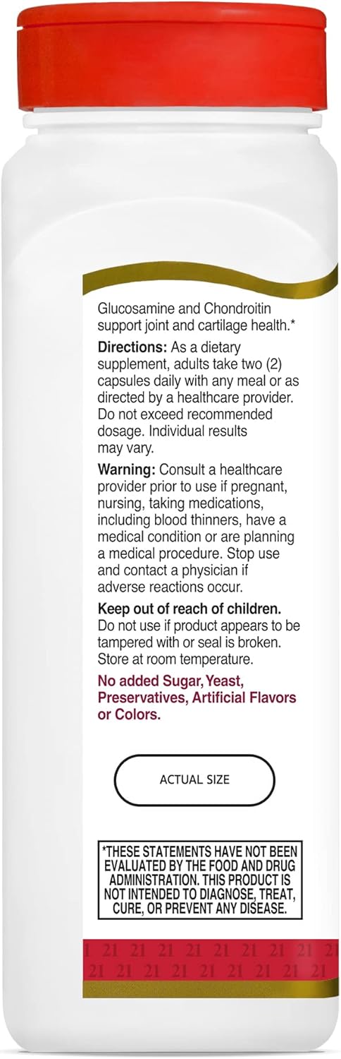 Original Strength Glucosamine and Chondroitin Capsules - 200 Easy to Swallow for Joint Health in the 21st Century