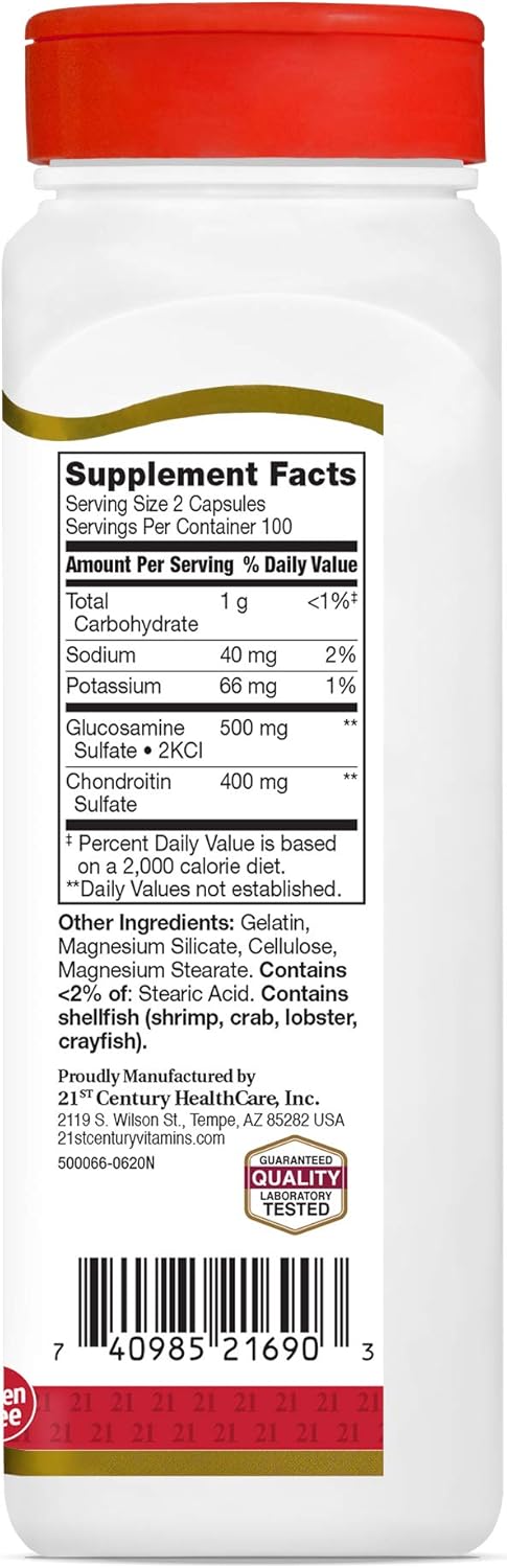 Original Strength Glucosamine and Chondroitin Capsules - 200 Easy to Swallow for Joint Health in the 21st Century