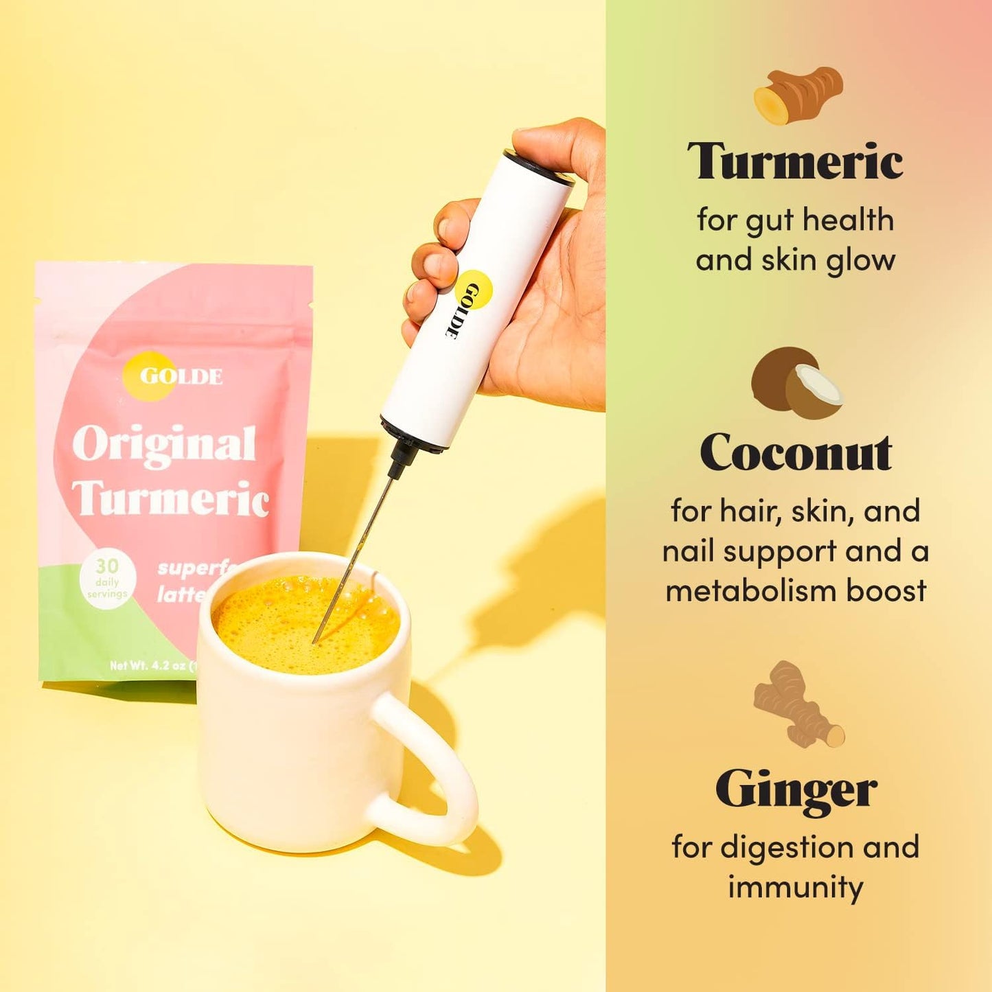 Original Turmeric Superfood Latte Blend with Coconut and Ginger - Vegan Keto Sugar-Free - Supports Skin Glow Gut Health Immunity - 30 Servings