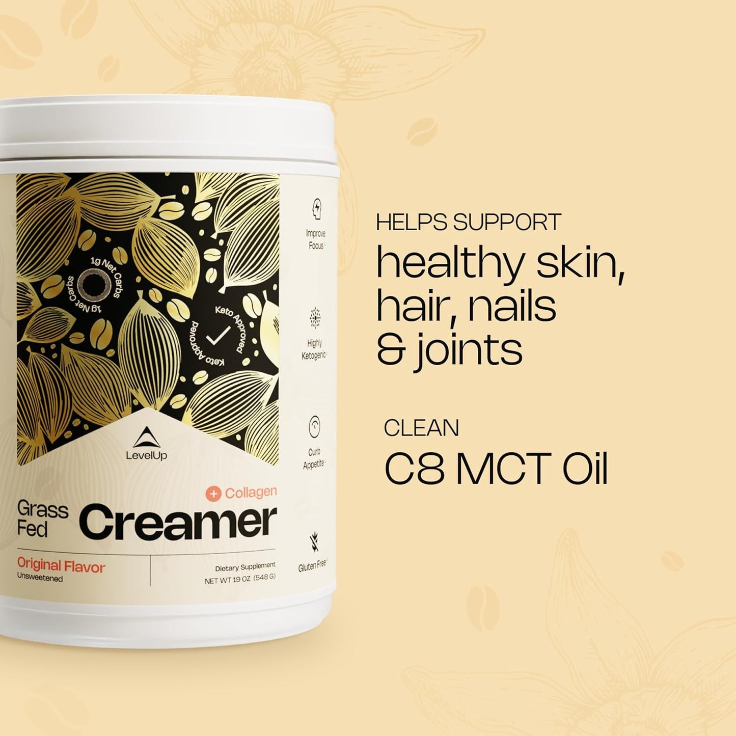 Original Unsweetened Keto Coffee Creamer with Energizing MCT Oil and Collagen Peptides for Natural Energy & Ketone Production - 7 oz