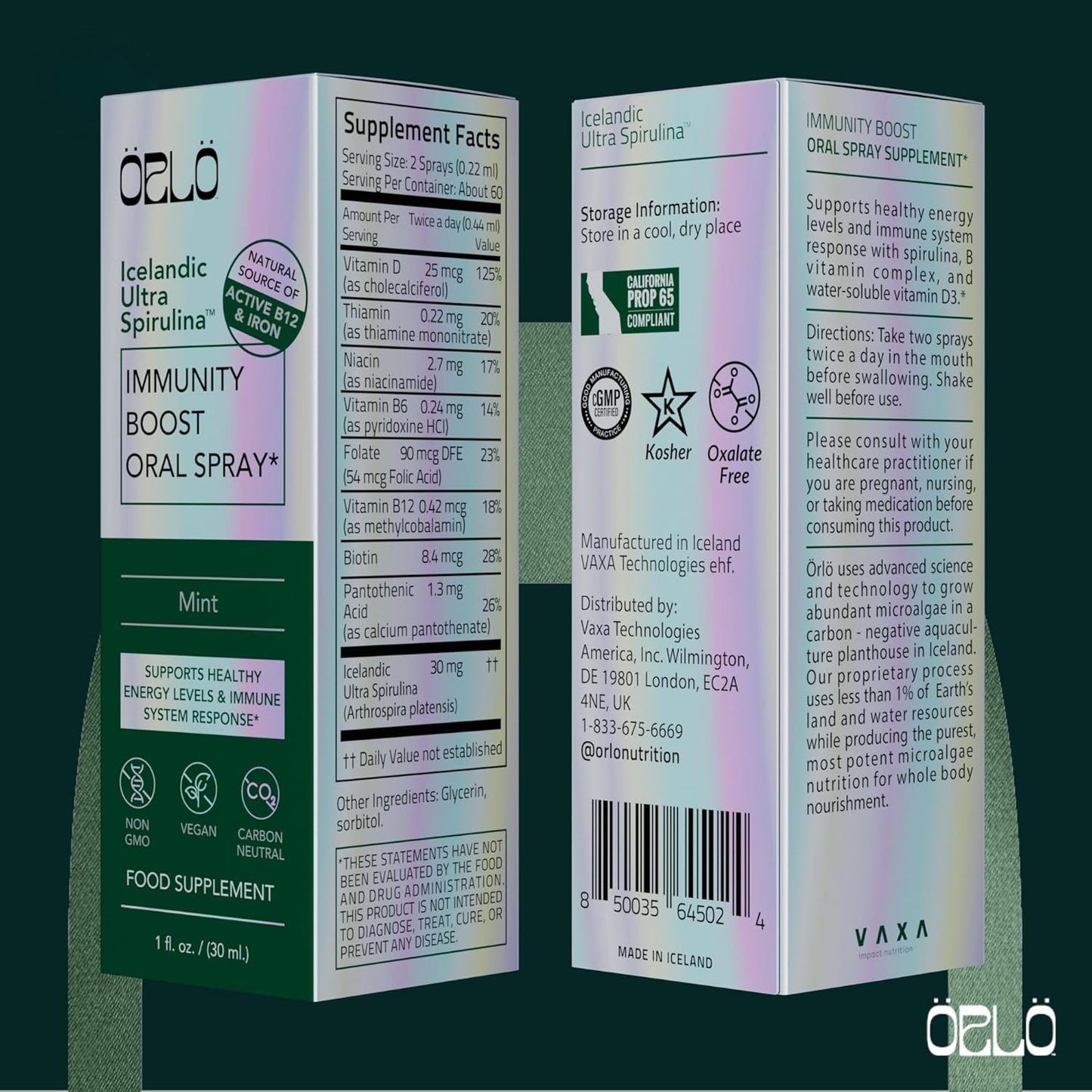 Orlo Immunity Boost Multivitamin Spray with Spirulina, Vitamin B Complex, B12, and D3 - Energy, Brain, and Immune Support for Adults (60 Servings)