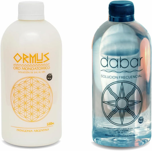 Ormus Gold Patagonia Dabar Frecuencial & Zinc Frequency Solution Kit, 500 ML - Natural Sea Minerals & Zinc Boost