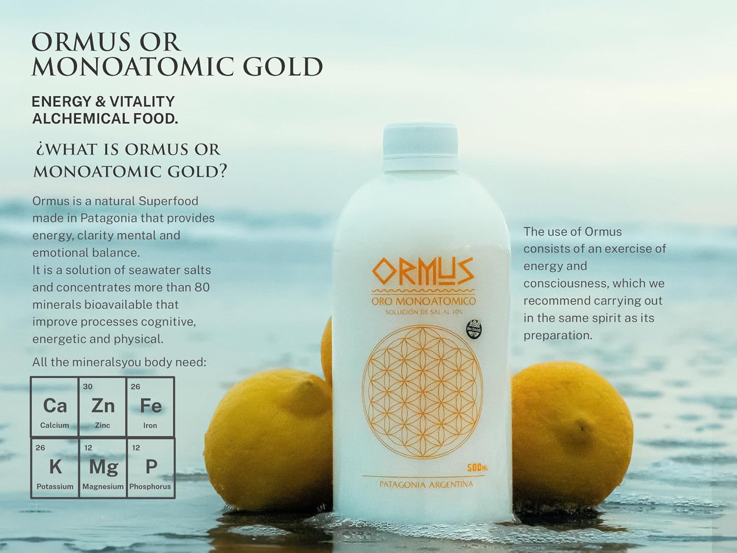 Ormus Gold Patagonia Dabar Frecuencial & Zinc Frequency Solution Kit, 500 ML - Natural Sea Minerals & Zinc Boost