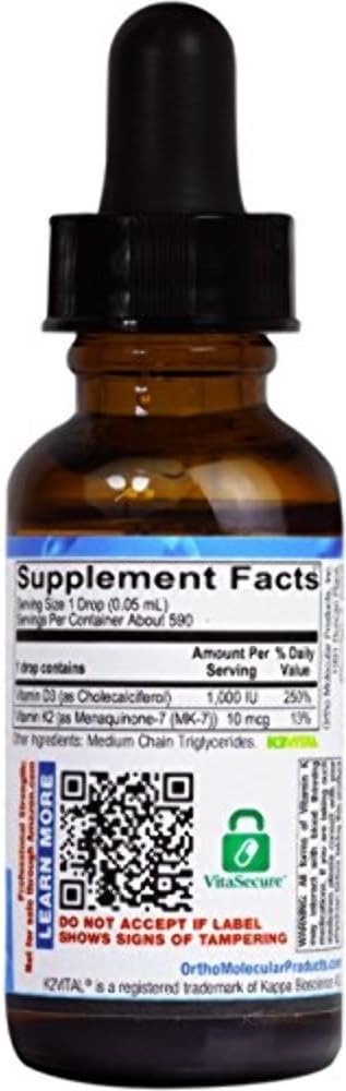 Ortho Molecular Liquid Vitamin D3 with K2 - 1 Ounce Liquid Supplement