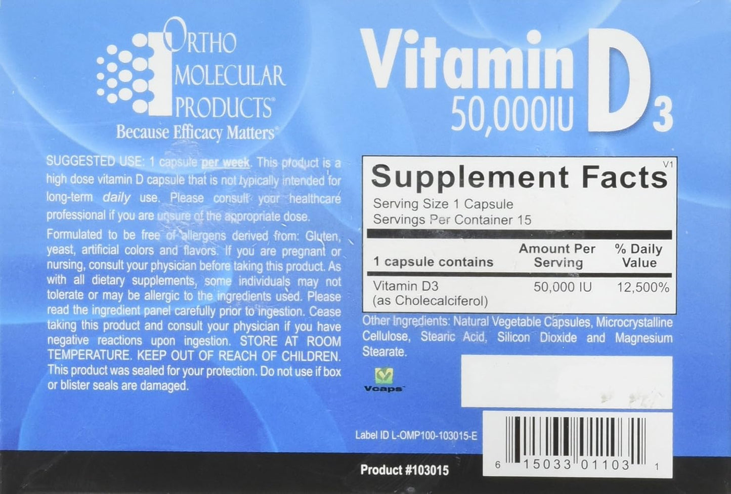 Ortho Molecular Vitamin D3 50,000 IU - 15 Capsule Blister Pack - Ortho Molecular Products