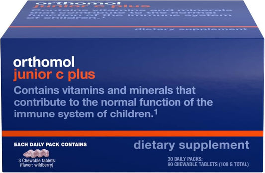 Orthomol Immun Junior C Plus Multivitamin for Kids, Wildberry Flavor, 30-Day Supply