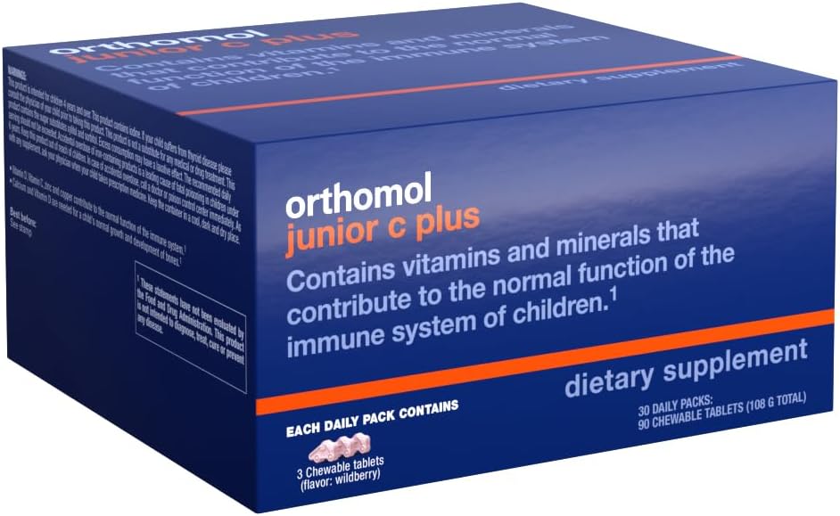 Orthomol Immun Junior C Plus Multivitamin for Kids, Wildberry Flavor, 30-Day Supply