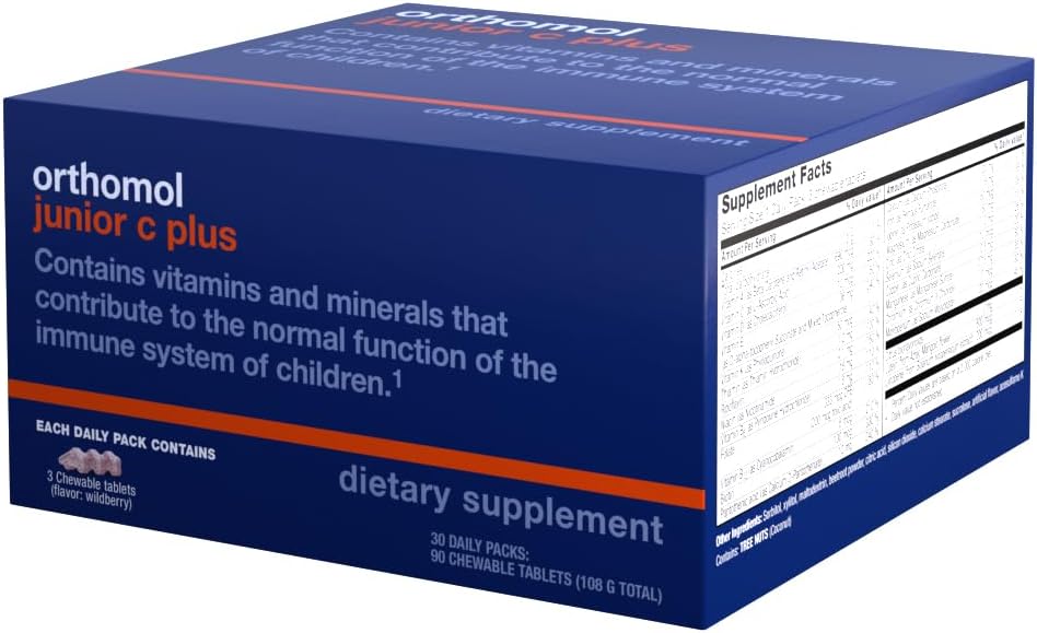 Orthomol Immun Junior C Plus Multivitamin for Kids, Wildberry Flavor, 30-Day Supply