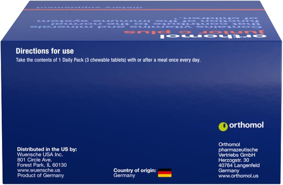 Orthomol Immun Junior C Plus Multivitamin for Kids, Wildberry Flavor, 30-Day Supply