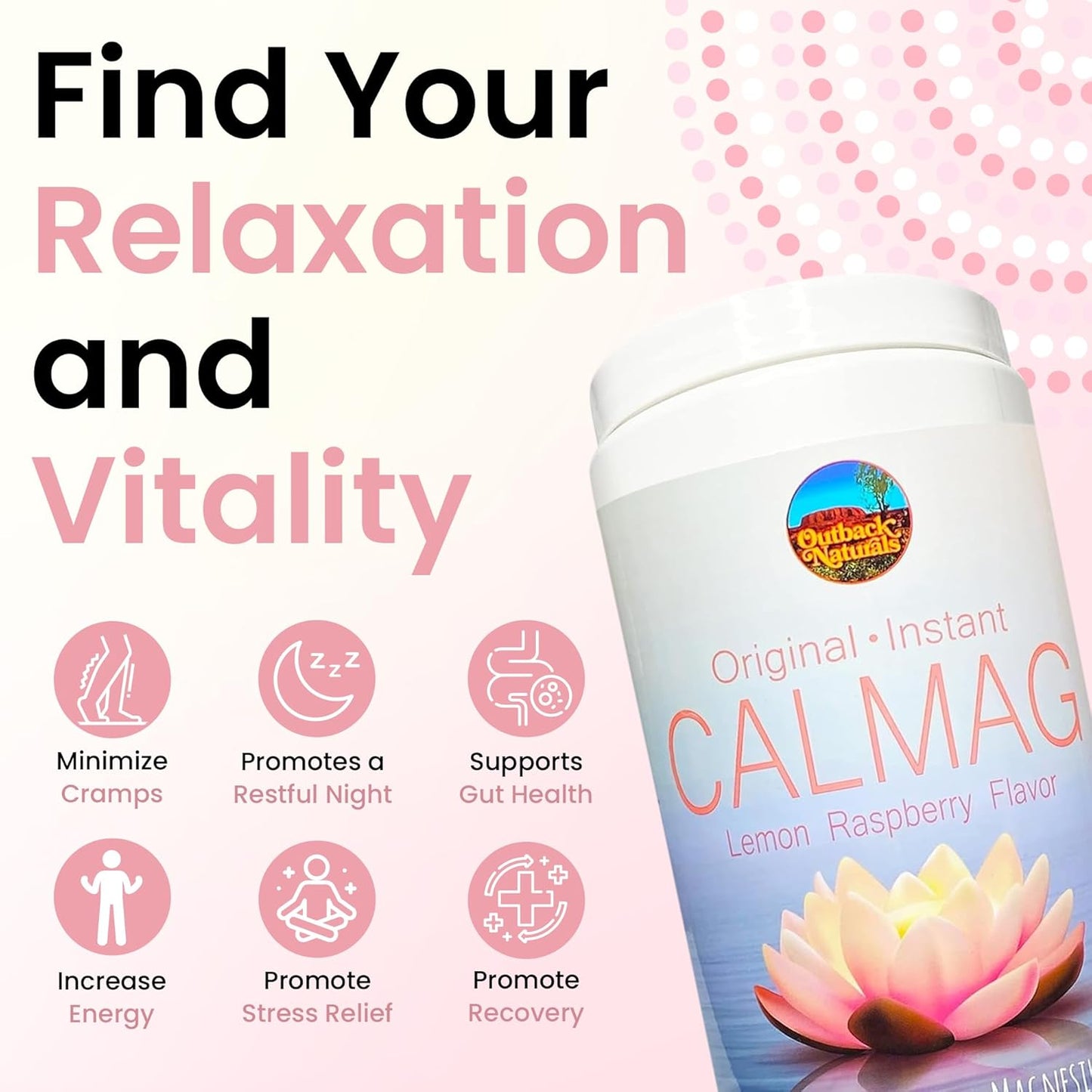 Outback Naturals CalMag 2:1 Lemon Raspberry Powder - High Absorption Calcium Magnesium Citrate Supplement for Bone Health, Stress Relief, and Sleep - 16.5oz