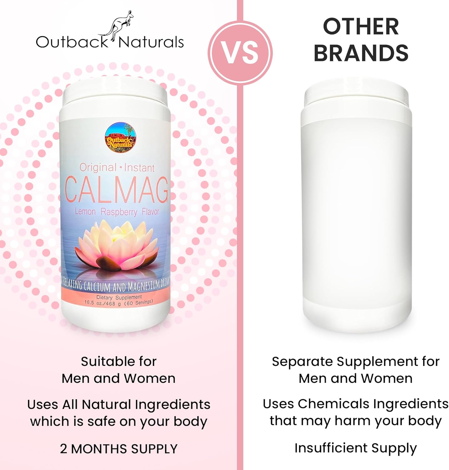 Outback Naturals CalMag 2:1 Lemon Raspberry Powder - High Absorption Calcium Magnesium Citrate Supplement for Bone Health, Stress Relief, and Sleep - 16.5oz
