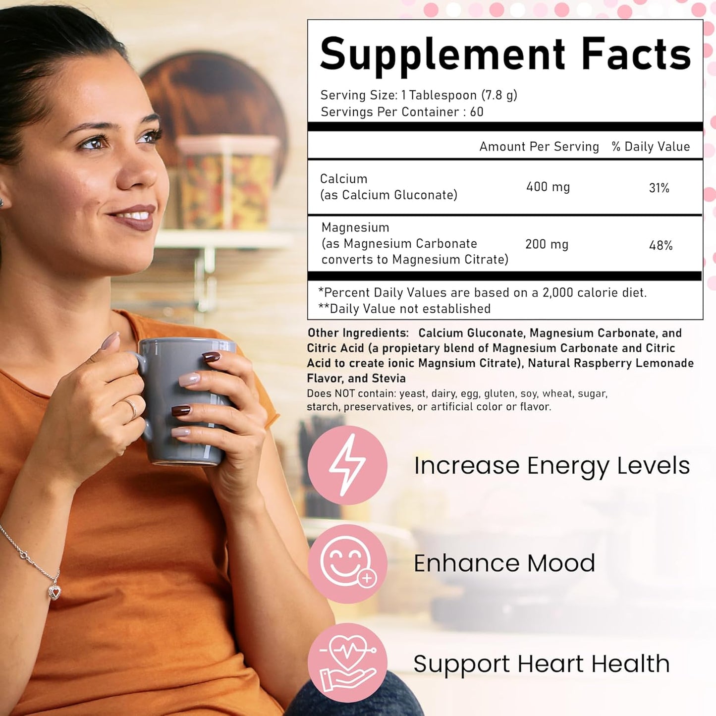 Outback Naturals CalMag 2:1 Lemon Raspberry Powder - High Absorption Calcium Magnesium Citrate Supplement for Bone Health, Stress Relief, and Sleep - 16.5oz